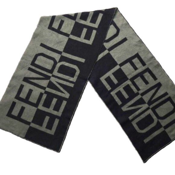 Luxury Vintage FENDI Black & Gray Inverted Logo Reversible Scarf - Picture 2 of 8